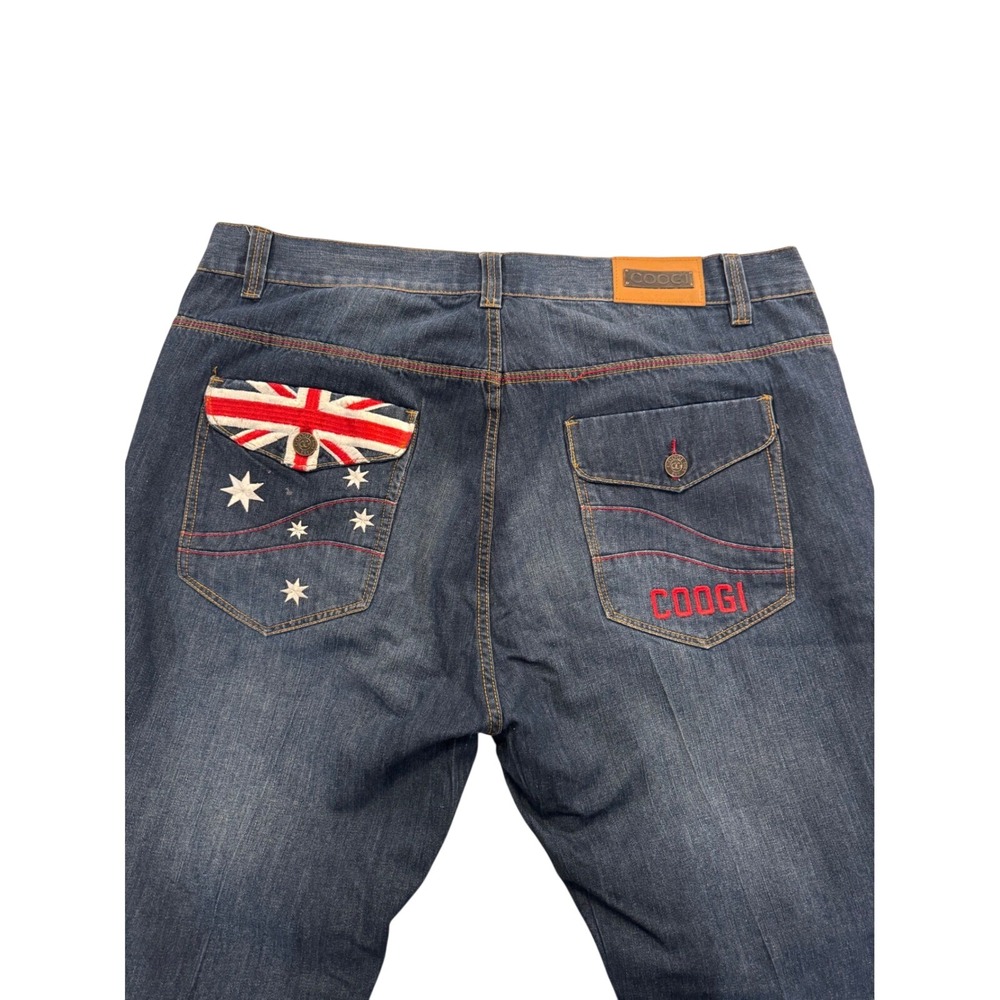COOGI Australia Denim Jeans Embroidered Patch Streetwear Retro Y2K Sz 46 *Flaw